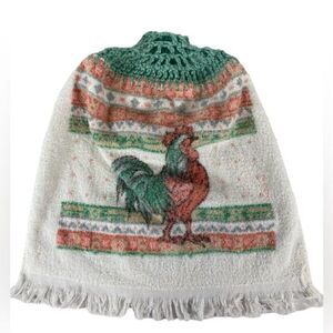Vintage Kitchen Towel Rooster Crochet Handle Grannycore Cottagecore